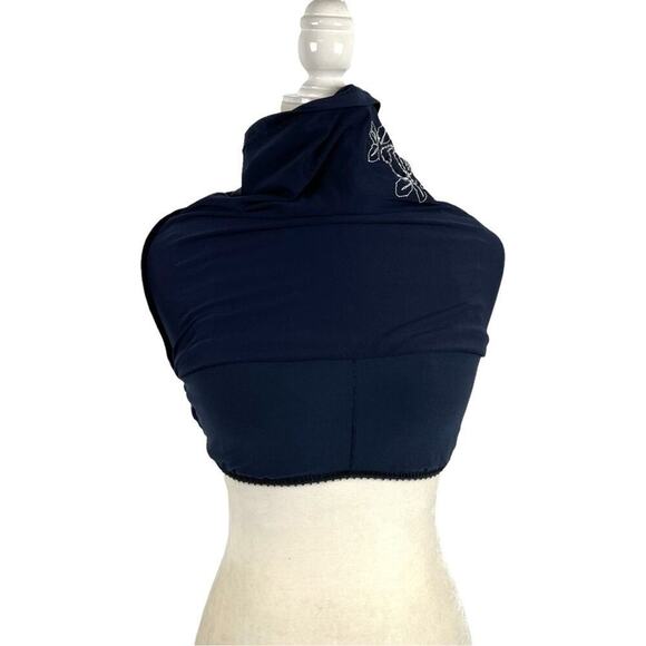 Becca Women's Size Small Floral Embroidered Crochet Strap Navy Tankini Swim Top - Picture 9 of 13